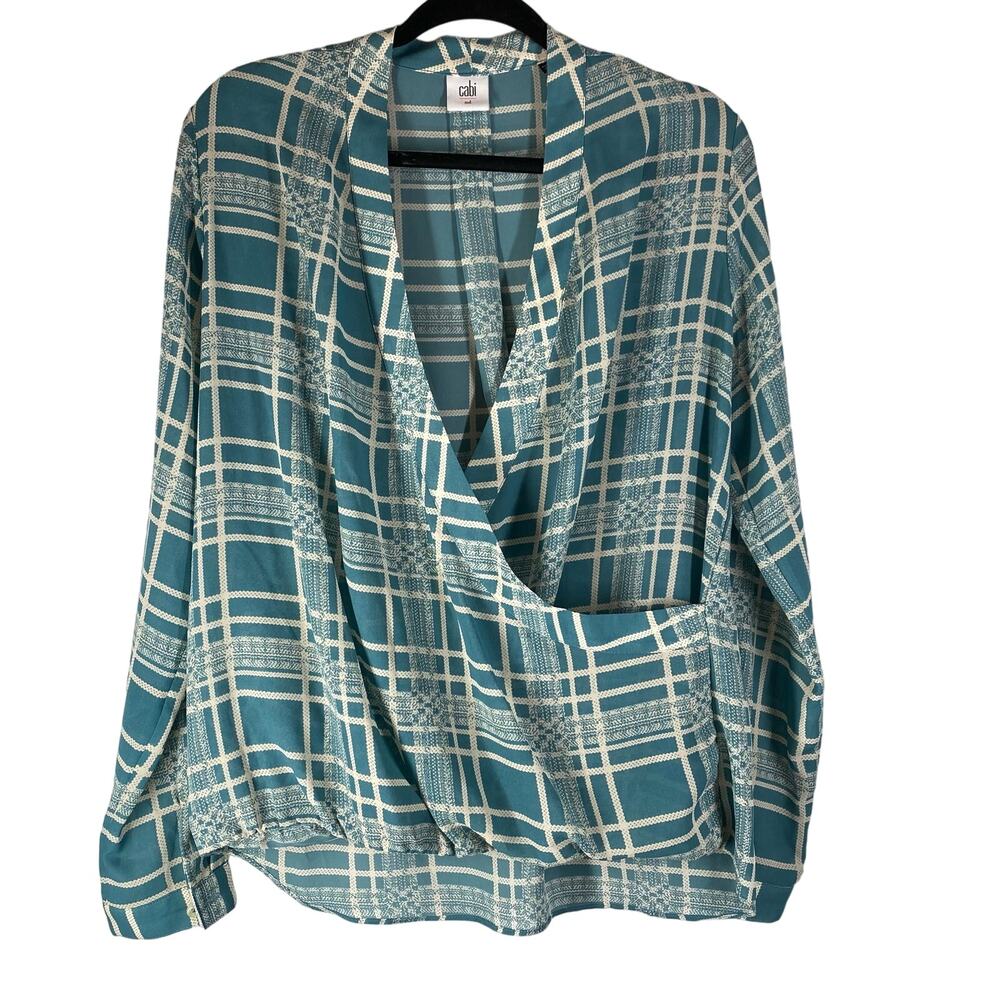 Cabi Blouse WindowPane Plaid Faux Wrap Style 3068 Womens Size Medium